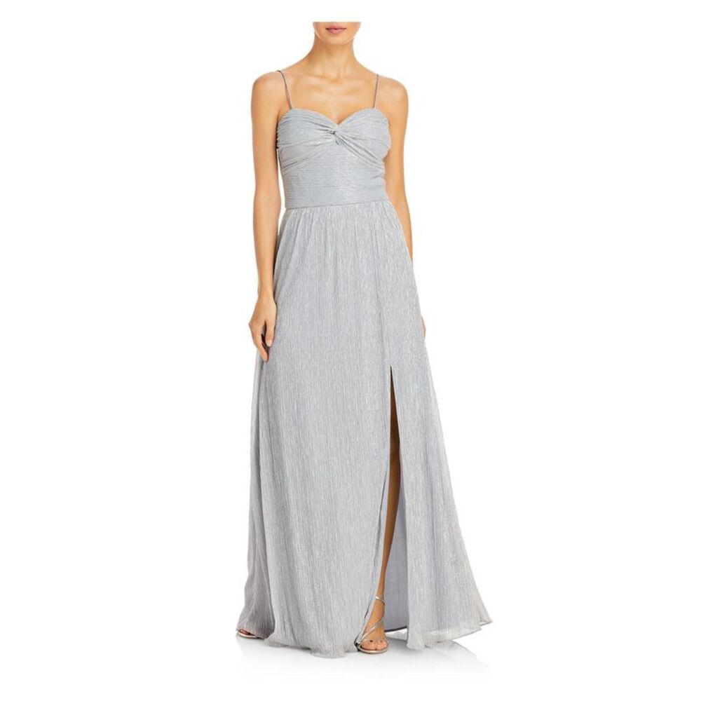 AQUA FORMAL Womens Silver Twist Front Padded Cups Lined Formal Dress 4